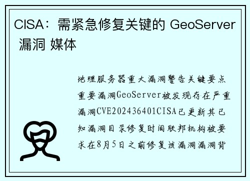 CISA：需紧急修复关键的 GeoServer 漏洞 媒体