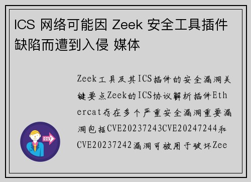 ICS 网络可能因 Zeek 安全工具插件缺陷而遭到入侵 媒体