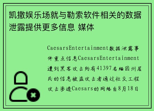 凯撒娱乐场就与勒索软件相关的数据泄露提供更多信息 媒体